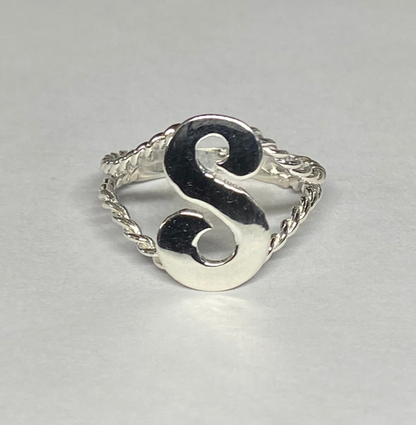 Sterling Silver 925 Script Initial Rope Design Ring (All Letters Available)