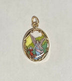 Vintage NOS 10K Yellow Gold Enameled Guardian Angel "Angel de la Guardia" 17mm x 13mm Oval Medal