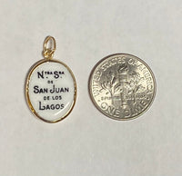 Vintage NOS 10K Yellow Gold Enameled Our Lady of San Juan de los Lagos 17mm x 13mm Oval Medal