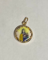 Vintage NOS 10K Yellow Gold Enameled Saint Therese of Lisieux (Little Flower) "Sancta Teresita" 12.8mm Round Medal