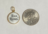 Vintage NOS 10K Yellow Gold Enameled Saint Raphael "San Rafael" 12.8mm Round Medal