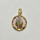 Vintage NOS 10K Yellow Gold Enameled St. Anthony of Padua & Sacred Heart 12.8mm Scapular Medal