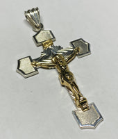 Sterling Silver and 14 Karat Yellow Gold Crucifix Large INRI Pendant