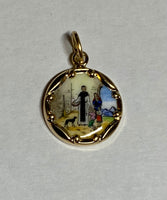 Vintage NOS 10K Yellow Gold Enameled San Martin de Porres 12.8mm Round Medal