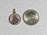 Vintage NOS 10K Yellow Gold Enameled Saint Joseph & Sacred Heart 12.8mm Scapular Medal