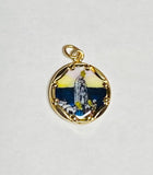 Vintage NOS 10K Yellow Gold Enameled Our Lady of Fatima 12.8mm Medal