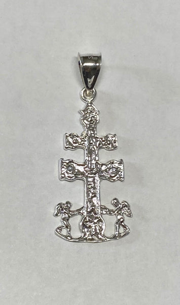 Sterling Silver Caravaca Double Cross with Angels Crucifix "Cruz de Caravaca" Pendant