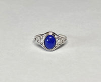 Sterling Silver Genuine Oval 8 x 6mm Lapis Lazuli Dainty Filigree Ladies Ring