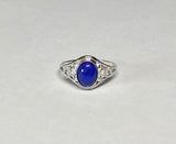 Sterling Silver Genuine Oval 8 x 6mm Lapis Lazuli Dainty Filigree Ladies Ring