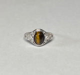 Sterling Silver Genuine Oval 8 x 6mm Tiger's Eye Dainty Filigree Ladies Ring