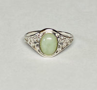 Sterling Silver Genuine Oval Cab 8mm x 6mm Jade Dainty Filigree Ladies Ring