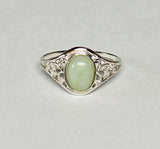 Sterling Silver Genuine Oval Cab 8mm x 6mm Jade Dainty Filigree Ladies Ring