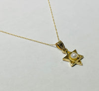 14 Karat Yellow Gold Genuine Freshwater Pearl Star of David Pendant (Available with or without Chain)