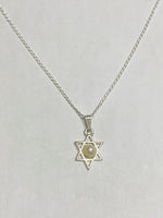 Vintage NOS 1960's Sterling Silver Genuine Freshwater Pearl Star of David Pendant with Curb Chain