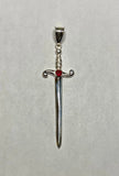 Sterling Silver Sword of St. Barbara "Espada de Santa Barbara" with Genuine Ruby Pendant