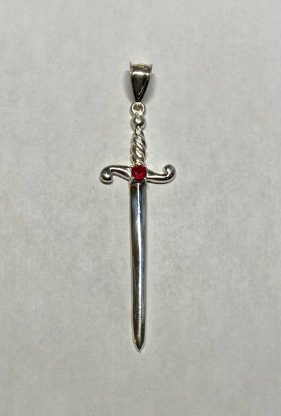 Sterling Silver Sword of St. Barbara "Espada de Santa Barbara" with Genuine Ruby Pendant