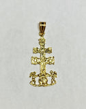 14K Yellow Gold Caravaca Double Cross with Angels Crucifix "Cruz de Caravaca" Pendant