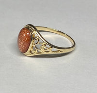 10K Yellow Gold Oval 8mm x 6mm Brown Goldstone "Venturina" Dainty Filigree Ring