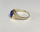 10K Yellow Gold Oval 8mm x 6mm Lapis Lazuli Dainty Filigree Ring