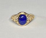 10K Yellow Gold Oval 8mm x 6mm Lapis Lazuli Dainty Filigree Ring