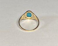 10K Yellow Gold Oval 8mm x 6mm Genuine Turquoise Dainty Filigree Ring