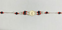 Sterling Silver Genuine Azabache Jet-Coral Miraculous Virgin Mary "Milagrosa" Medal 7" Bracelet