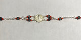 Sterling Silver Genuine Azabache Jet-Coral Our Lady of Sorrows "Virgen Dolorosa" Medal 7" Bracelet