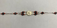 Sterling Silver Genuine Azabache Jet-Coral Guardian Angel "Angel de la Guardia" Medal 7" Bracelet