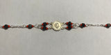 Sterling Silver Genuine Azabache Jet-Coral Guardian Angel "Angel de la Guardia" Medal 7" Bracelet