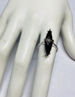 Silver & 14K White Gold Marquise-cut Black Onyx Genuine Diamond Rhomboid Solitaire Ring