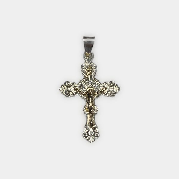 Sterling Silver & 14 Kt. Yellow Gold Crucifix INRI Pendant