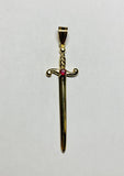 14K Yellow Gold Sword of St. Barbara "Espada de Santa Barbara" with Genuine Ruby Pendant