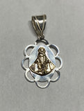 Sterling Silver and 14K Yellow Gold Miraculous Virgin Mary "Milagrosa" Oval Scalloped Medal