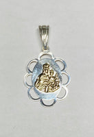 Sterling Silver and 14K Yellow Gold Our Lady of Mt. Carmel "Virgen del Carmen" Oval Scalloped Medal