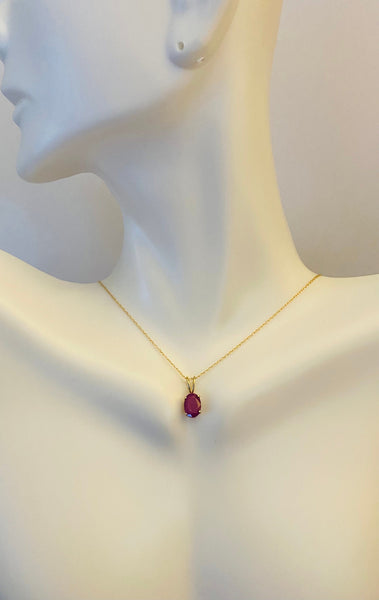 14 Karat Yellow Gold Genuine 6 x 4mm Oval Ruby Pendant (Available with or without chain)