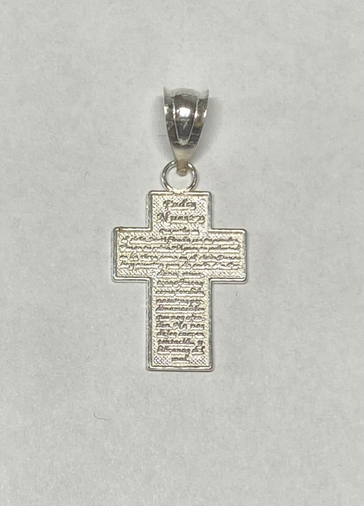 Sterling Silver Polished Mini Padre Nuestro Prayer Cross Pendant – G & W