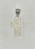 Sterling Silver Polished Mini Padre Nuestro Prayer Cross Pendant