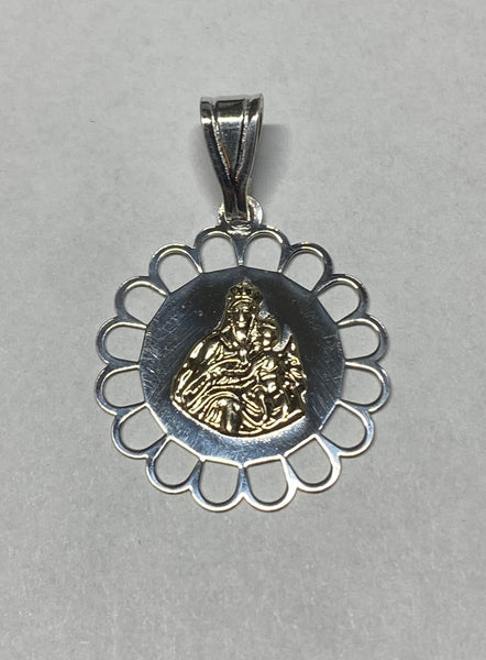 Sterling Silver & 14K Yellow Gold Our Lady of Mt Carmel "Virgen del Carmen" Scalloped Medal