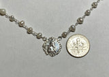 Sterling Silver Freshwater Pearl and Angel Medal Necklace