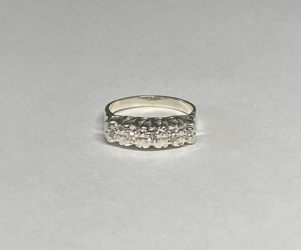 Vintage NOS 1960's Sterling Silver and Genuine 1/10 Carat Single-cut Diamonds Ladies Wedding Band