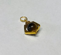 Vintage 1960's NOS 14K Genuine Tiger's Eye 6mm Bead Pentagon Shape Spinner Pendant