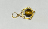 Vintage 1960's NOS 14K Genuine Tiger's Eye 6mm Bead Pentagon Shape Spinner Pendant