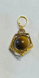 Vintage 1960's NOS 14K Genuine Tiger's Eye 6mm Bead Pentagon Shape Spinner Pendant