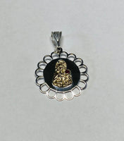 Sterling Silver and 14 Karat Yellow Gold Saint Barbara Filigree Scalloped Medal with Genuine Ruby