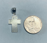 Sterling Silver Polished Mini Padre Nuestro Prayer Cross Pendant