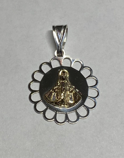 Sterling Silver and 14 Karat Yellow Gold Miraculous Virgin Mary "Milagrosa" Scalloped Medal