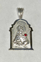 Sterling Silver Saint Barbara "Santa Barbara" 2.31" Chapel Medal with Genuine Ruby