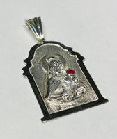 Sterling Silver Saint Barbara "Santa Barbara" 2.31" Chapel Medal with Genuine Ruby