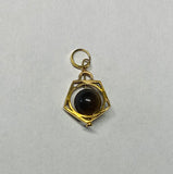 Vintage 1960's NOS 14K Genuine Tiger's Eye 6mm Bead Pentagon Shape Spinner Pendant