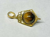 Vintage NOS 1960's 14K Genuine Tiger's Eye 8mm Bead Pentagon Shape Spinner Pendant